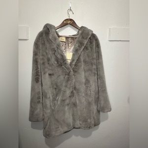 Elie Tahari Grey Faux Fur Coat